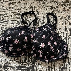 Victoria's Secret Black and Pink Floral Bra